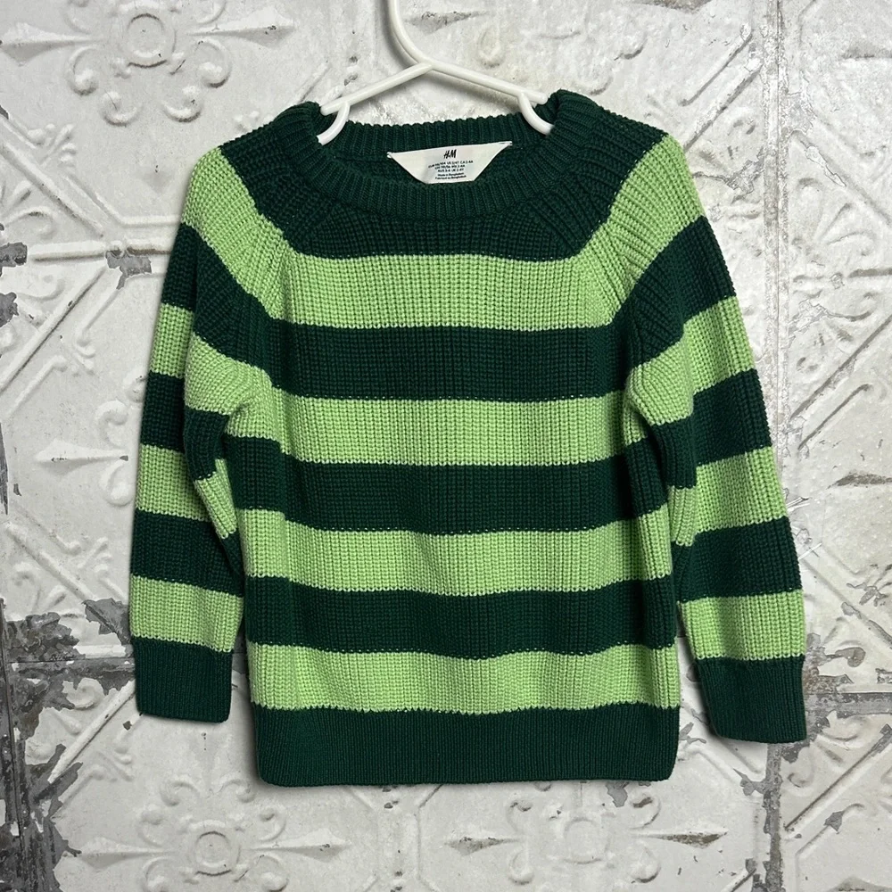 H&M Dark and Light Green Striped Knit Sweater